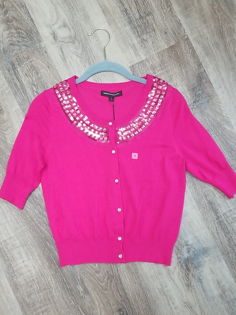 Express Beaded Collar Pink Women's Cardigan Sweater
